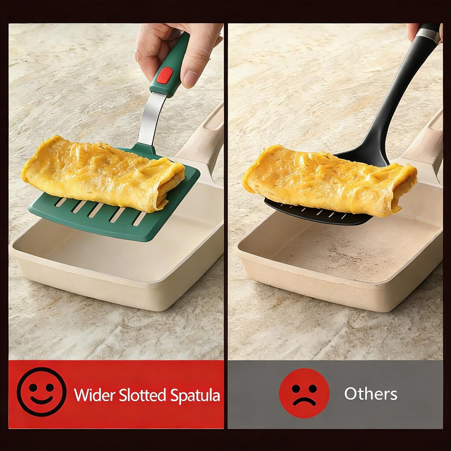 Silicone Wide Pancake Spatula, Slotted Turner for Flip Egg, Fish, Steak | Dishwasher Safe