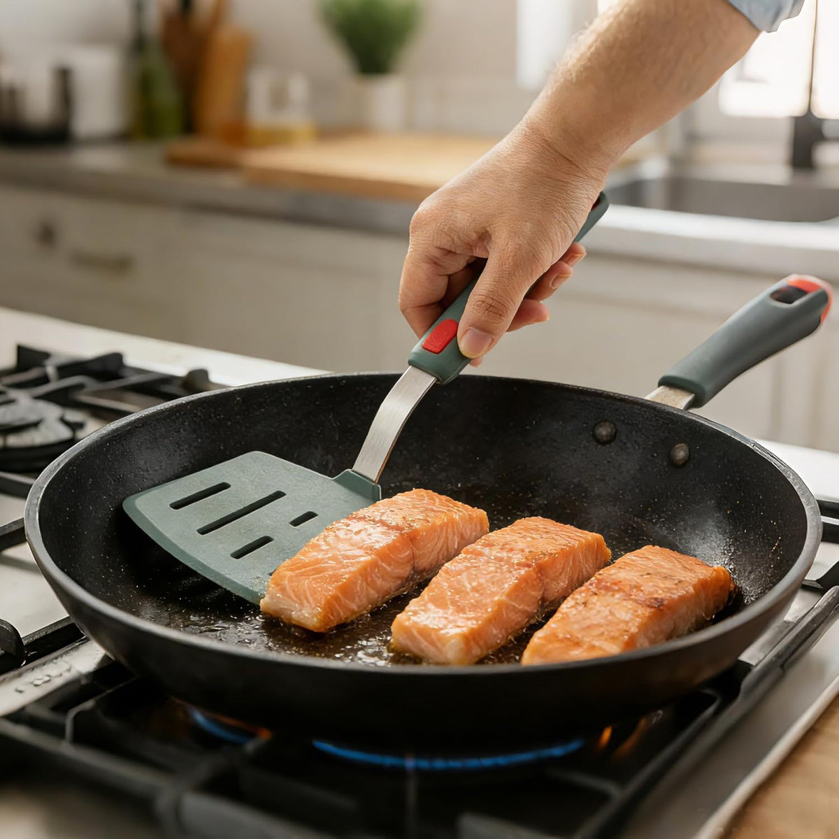 Silicone Wide Pancake Spatula, Slotted Turner for Flip Egg, Fish, Steak | Dishwasher Safe