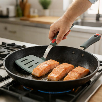 Silicone Wide Pancake Spatula, Slotted Turner for Flip Egg, Fish, Steak | Dishwasher Safe