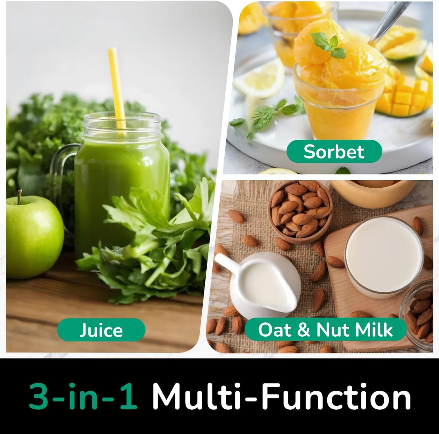 C16 Cold Press Juicer, 6" Extra Wide Feed Chute, 3-IN-1 Strainers (Juice & Sorbet & Nut Milk), Powerful AC Brushless Motor, Self Precut System, Juicer Machines with BPA-Free (Space Gray)