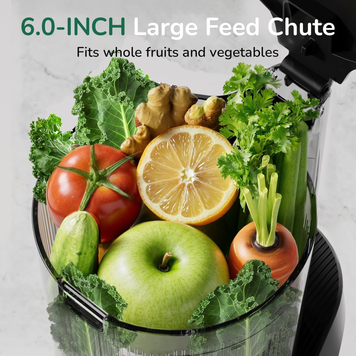 C16 Cold Press Juicer, 6" Extra Wide Feed Chute, 3-IN-1 Strainers (Juice & Sorbet & Nut Milk), Powerful AC Brushless Motor, Self Precut System, Juicer Machines with BPA-Free (Space Gray)