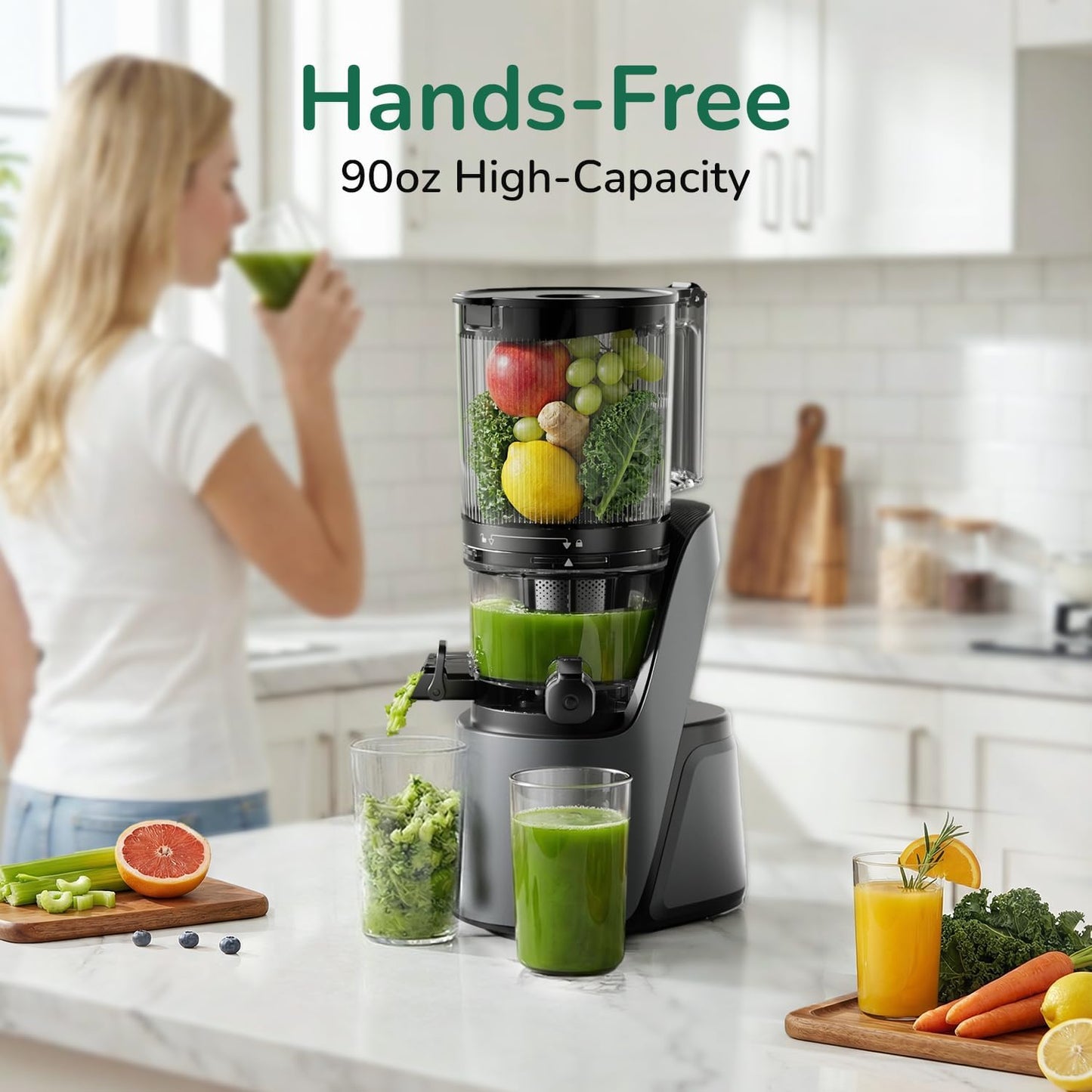 C16 Cold Press Juicer, 6" Extra Wide Feed Chute, 3-IN-1 Strainers (Juice & Sorbet & Nut Milk), Powerful AC Brushless Motor, Self Precut System, Juicer Machines with BPA-Free (Space Gray)