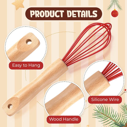 20 Sets Baking Gifts Set Includes 8 Inch Silicone Whisk with Wood Handle Wired Stainless Steel Whisk Set Greeting Cards Plastic Bags for Party Birthday Christmas Stuffers Gift(Red)