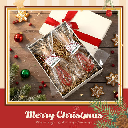 20 Sets Baking Gifts Set Includes 8 Inch Silicone Whisk with Wood Handle Wired Stainless Steel Whisk Set Greeting Cards Plastic Bags for Party Birthday Christmas Stuffers Gift(Red)