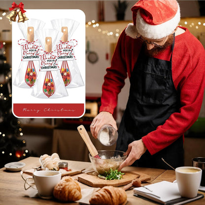 20 Sets Baking Gifts Set Includes 8 Inch Silicone Whisk with Wood Handle Wired Stainless Steel Whisk Set Greeting Cards Plastic Bags for Party Birthday Christmas Stuffers Gift(Red)