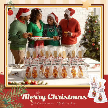 20 Sets Baking Gifts Set Includes 8 Inch Silicone Whisk with Wood Handle Wired Stainless Steel Whisk Set Greeting Cards Plastic Bags for Party Birthday Christmas Stuffers Gift(Red)