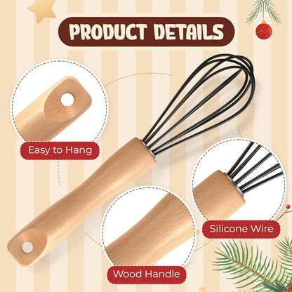 20 Sets Baking Gifts Set Includes 8 Inch Silicone Whisk with Wood Handle Wired Stainless Steel Whisk Set Greeting Cards Plastic Bags for Party Birthday Christmas Stuffers Gift(Red)