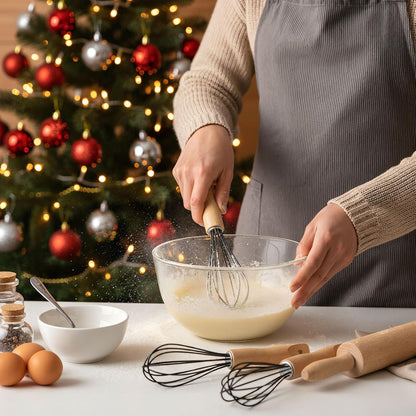 20 Sets Baking Gifts Set Includes 8 Inch Silicone Whisk with Wood Handle Wired Stainless Steel Whisk Set Greeting Cards Plastic Bags for Party Birthday Christmas Stuffers Gift(Red)