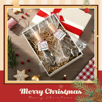 20 Sets Baking Gifts Set Includes 8 Inch Silicone Whisk with Wood Handle Wired Stainless Steel Whisk Set Greeting Cards Plastic Bags for Party Birthday Christmas Stuffers Gift(Red)