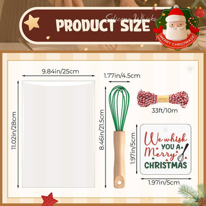 20 Sets Baking Gifts Set Includes 8 Inch Silicone Whisk with Wood Handle Wired Stainless Steel Whisk Set Greeting Cards Plastic Bags for Party Birthday Christmas Stuffers Gift(Red)