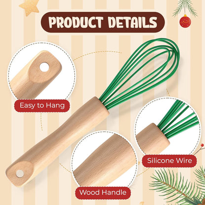 20 Sets Baking Gifts Set Includes 8 Inch Silicone Whisk with Wood Handle Wired Stainless Steel Whisk Set Greeting Cards Plastic Bags for Party Birthday Christmas Stuffers Gift(Red)