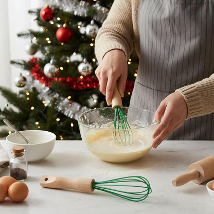 20 Sets Baking Gifts Set Includes 8 Inch Silicone Whisk with Wood Handle Wired Stainless Steel Whisk Set Greeting Cards Plastic Bags for Party Birthday Christmas Stuffers Gift(Red)