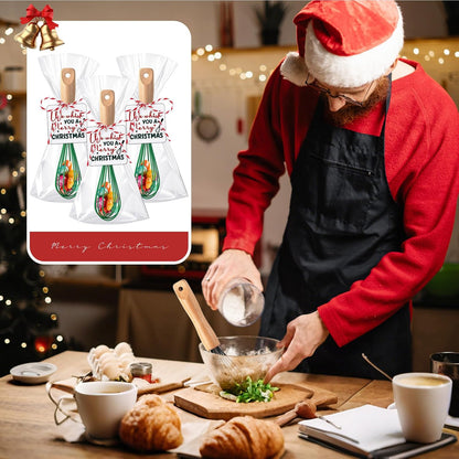 20 Sets Baking Gifts Set Includes 8 Inch Silicone Whisk with Wood Handle Wired Stainless Steel Whisk Set Greeting Cards Plastic Bags for Party Birthday Christmas Stuffers Gift(Red)