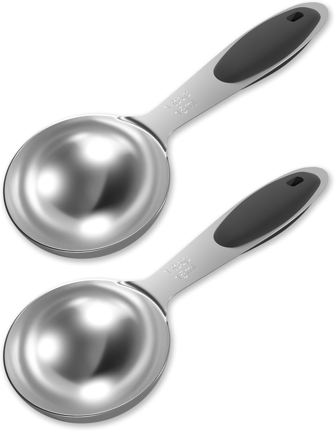 2PCS 1Tbsp(15ml, 1/2oz) Measuring Spoon, Stainless Steel Measure Scoop | Accurate, BPA-Free, Dishwasher Safe, Silicone Grip, Engraved Marking, Kitchen Essential