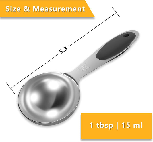 2PCS 1Tbsp(15ml, 1/2oz) Measuring Spoon, Stainless Steel Measure Scoop | Accurate, BPA-Free, Dishwasher Safe, Silicone Grip, Engraved Marking, Kitchen Essential