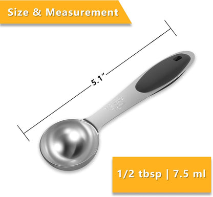 2PCS 1Tbsp(15ml, 1/2oz) Measuring Spoon, Stainless Steel Measure Scoop | Accurate, BPA-Free, Dishwasher Safe, Silicone Grip, Engraved Marking, Kitchen Essential