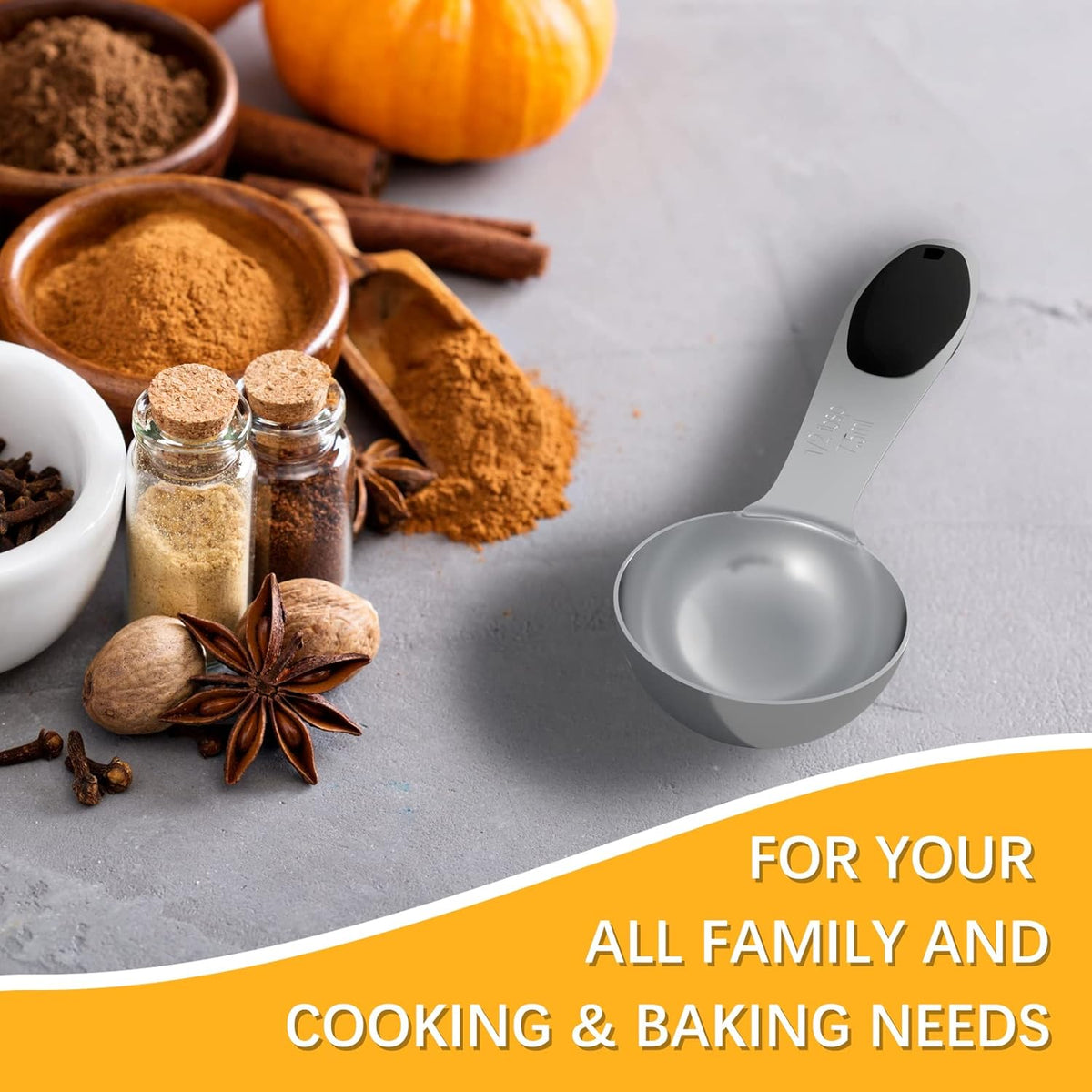 2PCS 1Tbsp(15ml, 1/2oz) Measuring Spoon, Stainless Steel Measure Scoop | Accurate, BPA-Free, Dishwasher Safe, Silicone Grip, Engraved Marking, Kitchen Essential