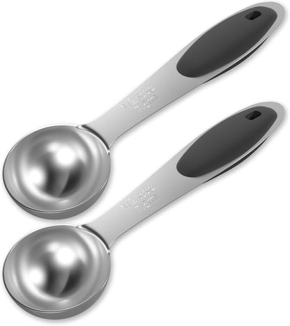 2PCS 1Tbsp(15ml, 1/2oz) Measuring Spoon, Stainless Steel Measure Scoop | Accurate, BPA-Free, Dishwasher Safe, Silicone Grip, Engraved Marking, Kitchen Essential