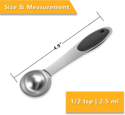 2PCS 1Tbsp(15ml, 1/2oz) Measuring Spoon, Stainless Steel Measure Scoop | Accurate, BPA-Free, Dishwasher Safe, Silicone Grip, Engraved Marking, Kitchen Essential