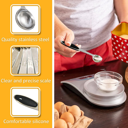 2PCS 1Tbsp(15ml, 1/2oz) Measuring Spoon, Stainless Steel Measure Scoop | Accurate, BPA-Free, Dishwasher Safe, Silicone Grip, Engraved Marking, Kitchen Essential
