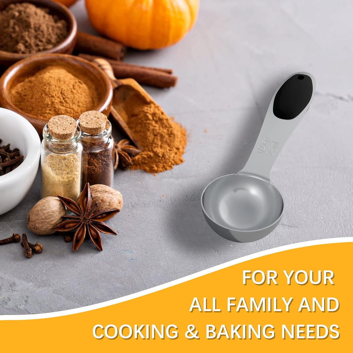2PCS 1Tbsp(15ml, 1/2oz) Measuring Spoon, Stainless Steel Measure Scoop | Accurate, BPA-Free, Dishwasher Safe, Silicone Grip, Engraved Marking, Kitchen Essential