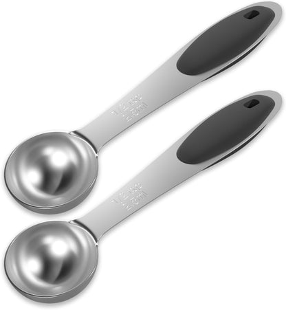 2PCS 1Tbsp(15ml, 1/2oz) Measuring Spoon, Stainless Steel Measure Scoop | Accurate, BPA-Free, Dishwasher Safe, Silicone Grip, Engraved Marking, Kitchen Essential