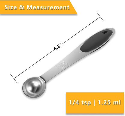 2PCS 1Tbsp(15ml, 1/2oz) Measuring Spoon, Stainless Steel Measure Scoop | Accurate, BPA-Free, Dishwasher Safe, Silicone Grip, Engraved Marking, Kitchen Essential