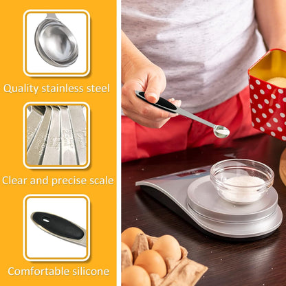 2PCS 1Tbsp(15ml, 1/2oz) Measuring Spoon, Stainless Steel Measure Scoop | Accurate, BPA-Free, Dishwasher Safe, Silicone Grip, Engraved Marking, Kitchen Essential