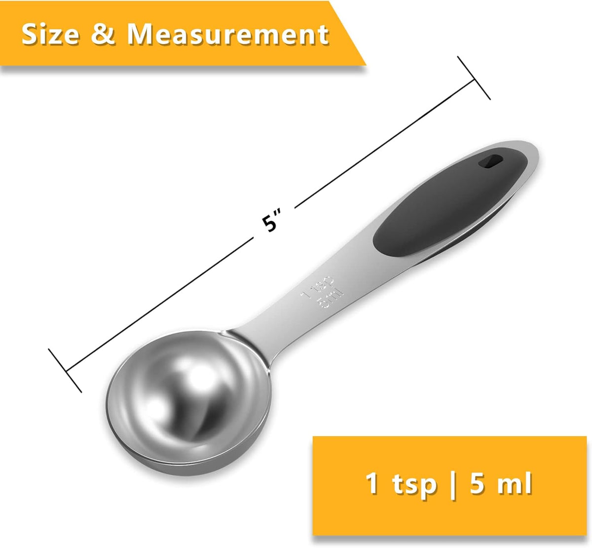 2PCS 1Tbsp(15ml, 1/2oz) Measuring Spoon, Stainless Steel Measure Scoop | Accurate, BPA-Free, Dishwasher Safe, Silicone Grip, Engraved Marking, Kitchen Essential