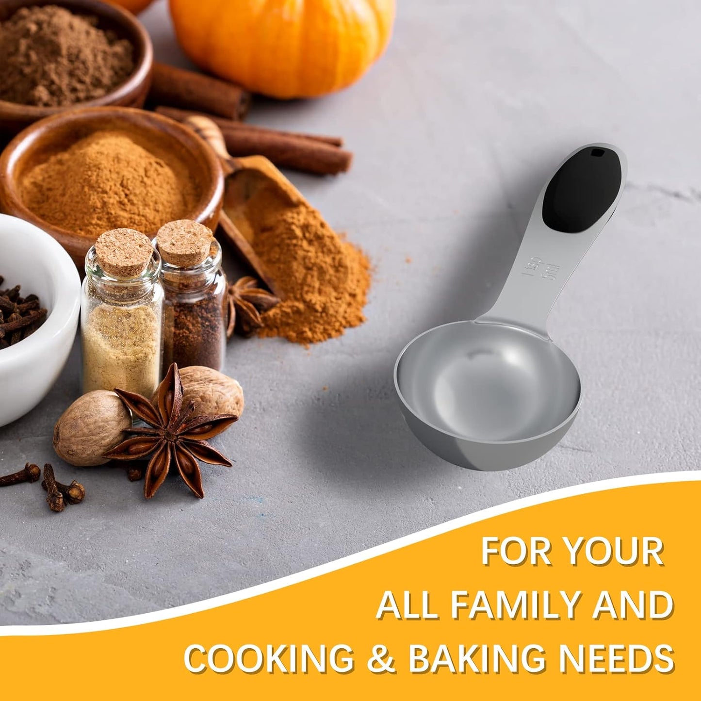 2PCS 1Tbsp(15ml, 1/2oz) Measuring Spoon, Stainless Steel Measure Scoop | Accurate, BPA-Free, Dishwasher Safe, Silicone Grip, Engraved Marking, Kitchen Essential