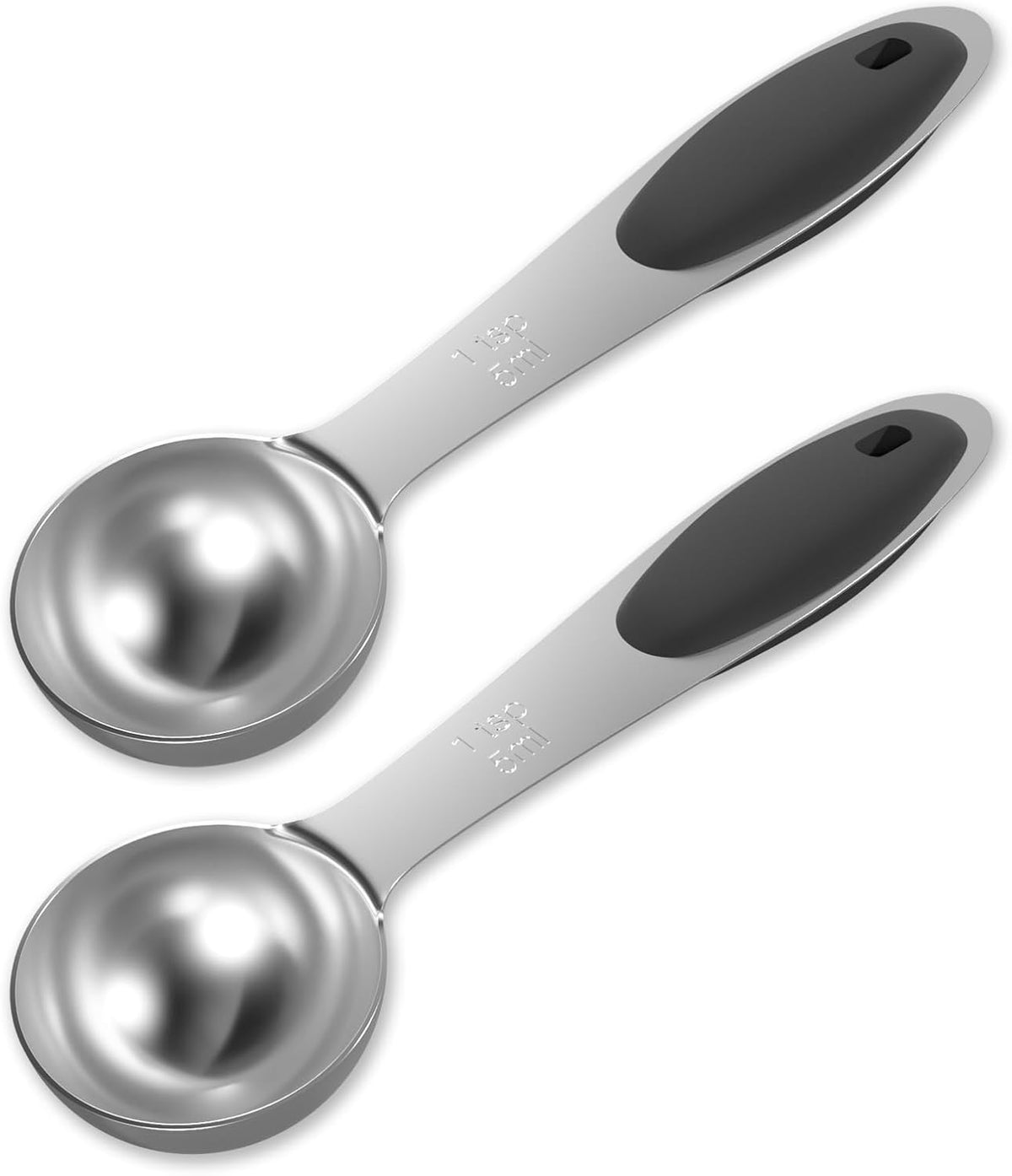 2PCS 1Tbsp(15ml, 1/2oz) Measuring Spoon, Stainless Steel Measure Scoop | Accurate, BPA-Free, Dishwasher Safe, Silicone Grip, Engraved Marking, Kitchen Essential