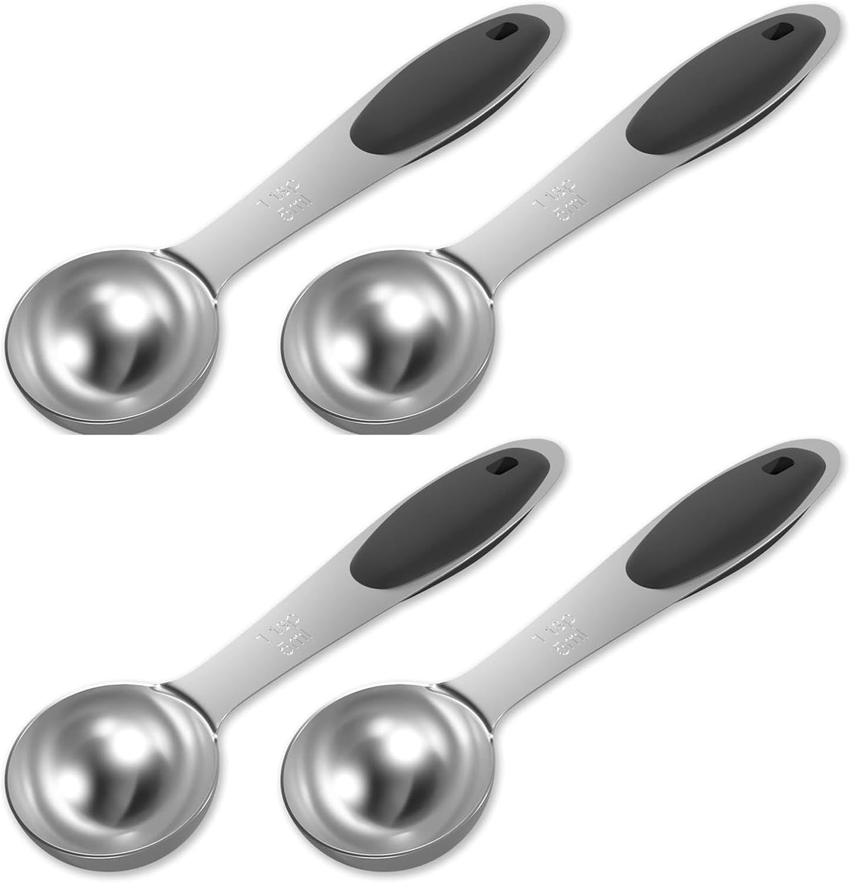 2PCS 1Tbsp(15ml, 1/2oz) Measuring Spoon, Stainless Steel Measure Scoop | Accurate, BPA-Free, Dishwasher Safe, Silicone Grip, Engraved Marking, Kitchen Essential