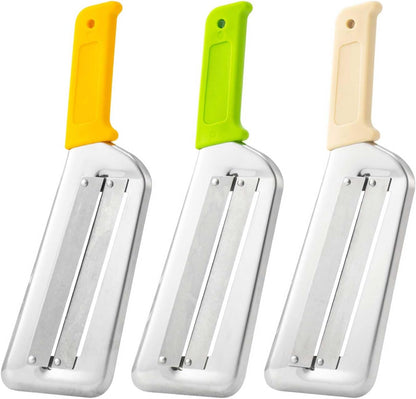 3Pcs Stainless Steel Dual Blade Julienne Cutter with Ergonomic Handle,Multifunctional Rust-resistant Kitchen Tool,Shredder Knife for Cabbage&Carrot&Potato&Fish (Beige, yellow and green)