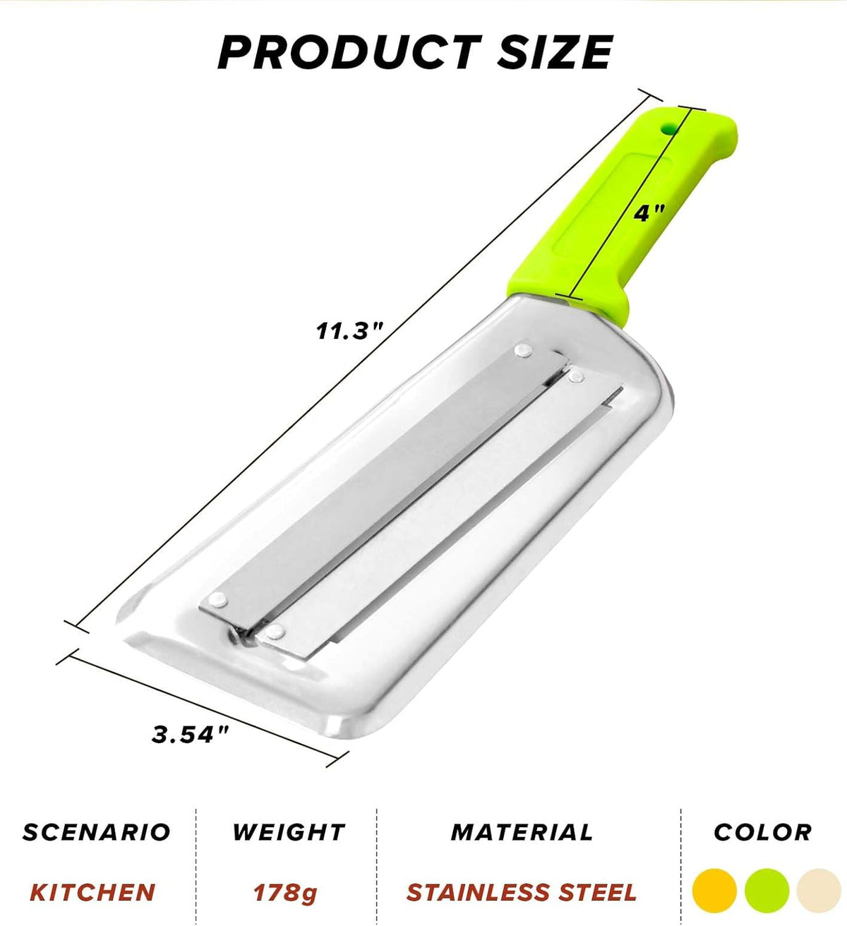 3Pcs Stainless Steel Dual Blade Julienne Cutter with Ergonomic Handle,Multifunctional Rust-resistant Kitchen Tool,Shredder Knife for Cabbage&Carrot&Potato&Fish (Beige, yellow and green)