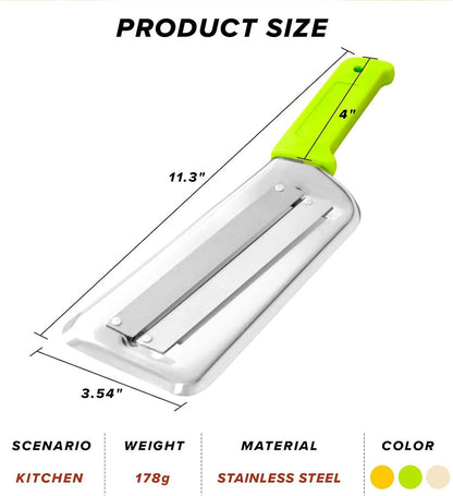 3Pcs Stainless Steel Dual Blade Julienne Cutter with Ergonomic Handle,Multifunctional Rust-resistant Kitchen Tool,Shredder Knife for Cabbage&Carrot&Potato&Fish (Beige, yellow and green)