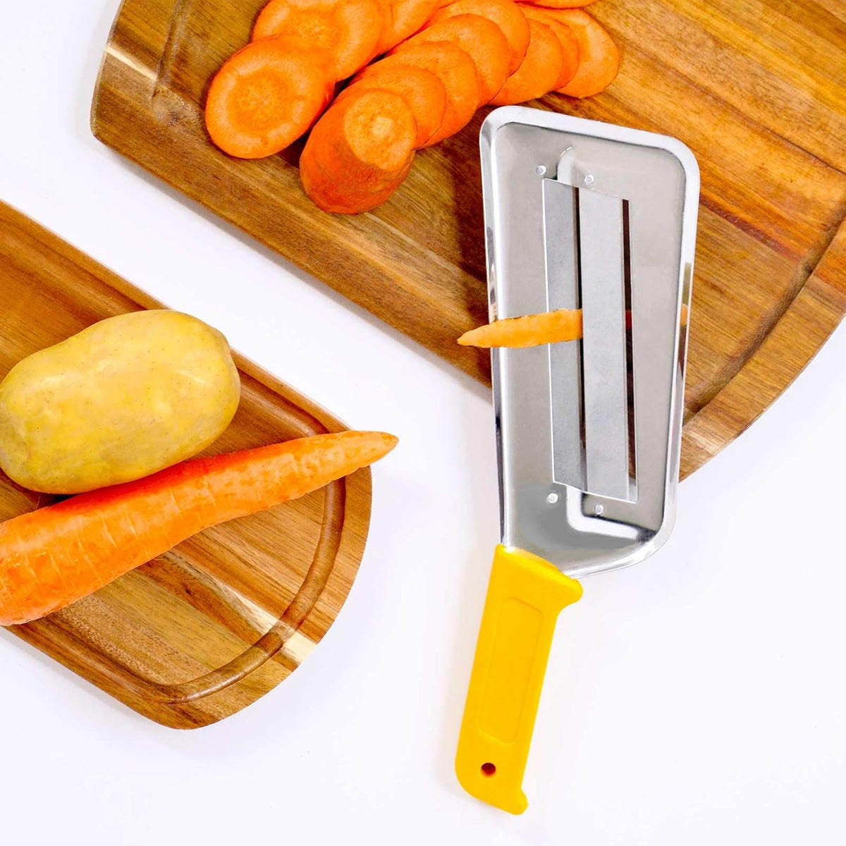 3Pcs Stainless Steel Dual Blade Julienne Cutter with Ergonomic Handle,Multifunctional Rust-resistant Kitchen Tool,Shredder Knife for Cabbage&Carrot&Potato&Fish (Beige, yellow and green)