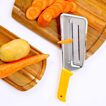 3Pcs Stainless Steel Dual Blade Julienne Cutter with Ergonomic Handle,Multifunctional Rust-resistant Kitchen Tool,Shredder Knife for Cabbage&Carrot&Potato&Fish (Beige, yellow and green)