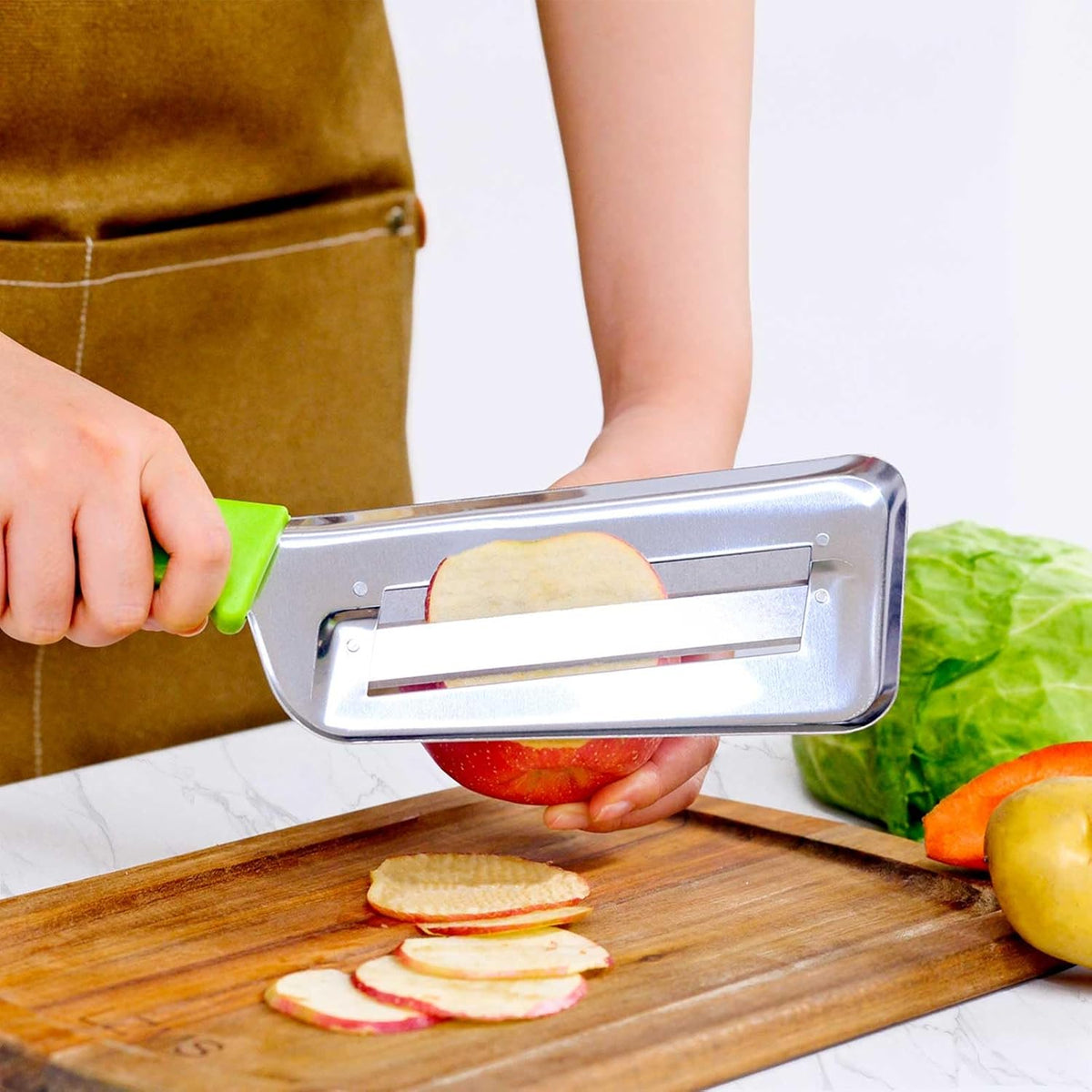 3Pcs Stainless Steel Dual Blade Julienne Cutter with Ergonomic Handle,Multifunctional Rust-resistant Kitchen Tool,Shredder Knife for Cabbage&Carrot&Potato&Fish (Beige, yellow and green)
