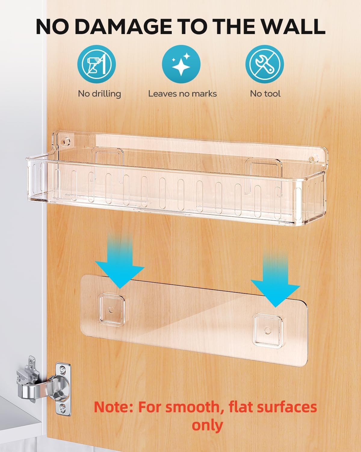Spice Rack Wall Mount, 4 Pack Clear, 2" Depth, Screw/Adhesive | Wall-Mounted with Removable Hooks Saves Counter Space, Fits 2" Deep Jars, Ideal for Kitchen Cabinets, Pantry Doors, and RVs.