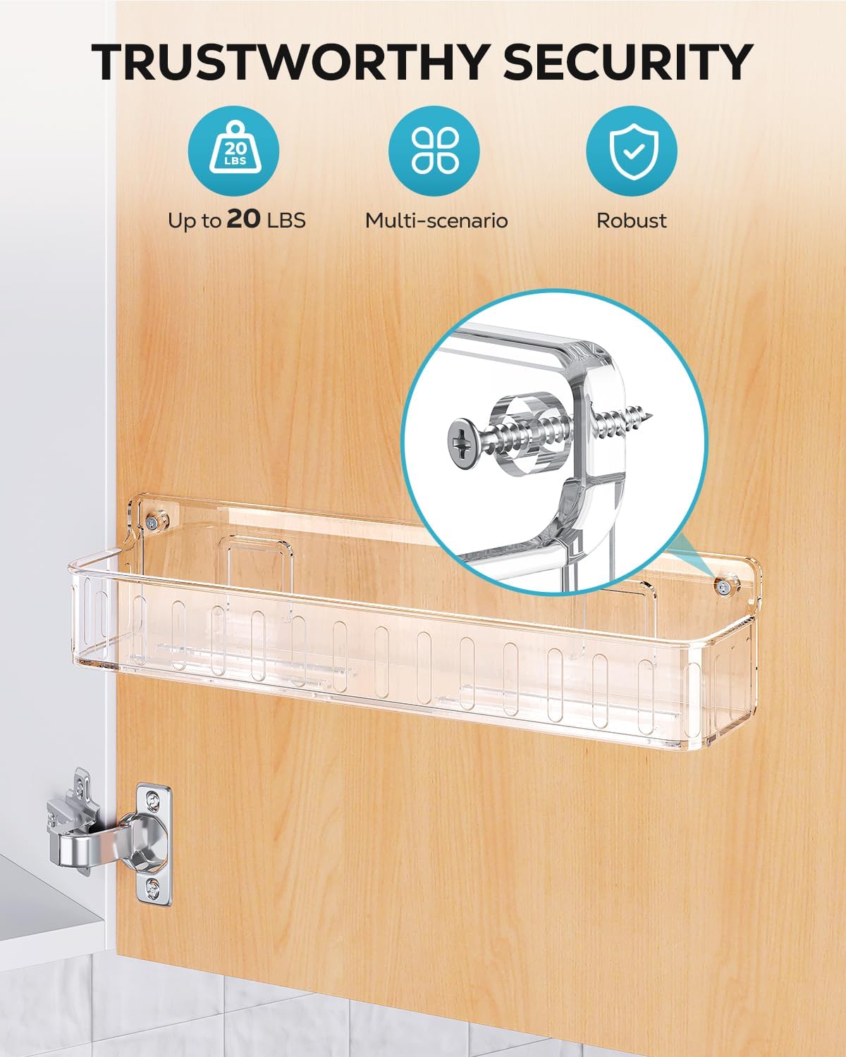 Spice Rack Wall Mount, 4 Pack Clear, 2" Depth, Screw/Adhesive | Wall-Mounted with Removable Hooks Saves Counter Space, Fits 2" Deep Jars, Ideal for Kitchen Cabinets, Pantry Doors, and RVs.