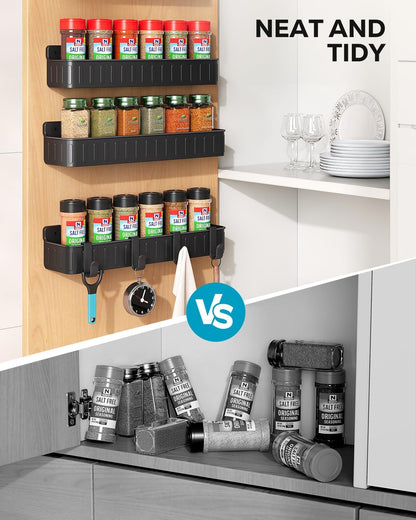 Spice Rack Wall Mount, 4 Pack Clear, 2" Depth, Screw/Adhesive | Wall-Mounted with Removable Hooks Saves Counter Space, Fits 2" Deep Jars, Ideal for Kitchen Cabinets, Pantry Doors, and RVs.