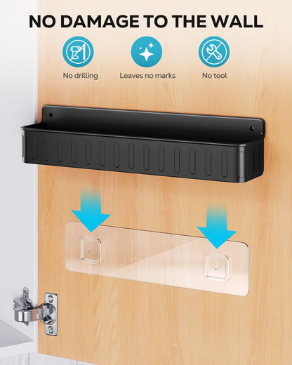 Spice Rack Wall Mount, 4 Pack Clear, 2" Depth, Screw/Adhesive | Wall-Mounted with Removable Hooks Saves Counter Space, Fits 2" Deep Jars, Ideal for Kitchen Cabinets, Pantry Doors, and RVs.