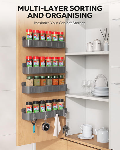 Spice Rack Wall Mount, 4 Pack Clear, 2" Depth, Screw/Adhesive | Wall-Mounted with Removable Hooks Saves Counter Space, Fits 2" Deep Jars, Ideal for Kitchen Cabinets, Pantry Doors, and RVs.