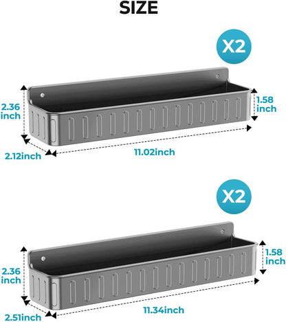 Spice Rack Wall Mount, 4 Pack Clear, 2" Depth, Screw/Adhesive | Wall-Mounted with Removable Hooks Saves Counter Space, Fits 2" Deep Jars, Ideal for Kitchen Cabinets, Pantry Doors, and RVs.