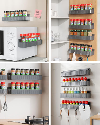 Spice Rack Wall Mount, 4 Pack Clear, 2" Depth, Screw/Adhesive | Wall-Mounted with Removable Hooks Saves Counter Space, Fits 2" Deep Jars, Ideal for Kitchen Cabinets, Pantry Doors, and RVs.
