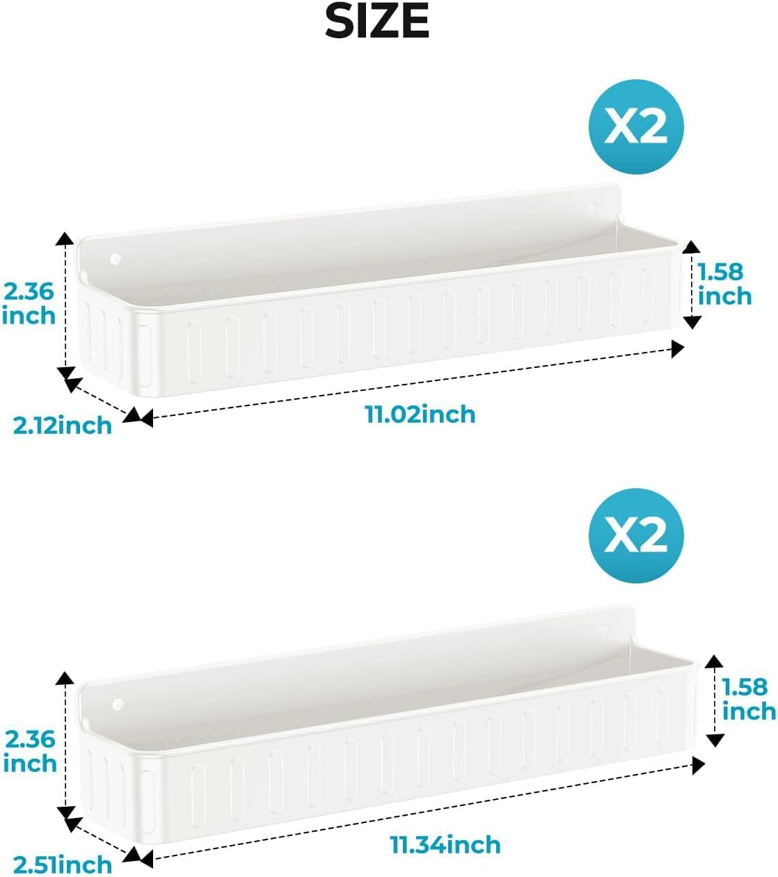 Spice Rack Wall Mount, 4 Pack Clear, 2" Depth, Screw/Adhesive | Wall-Mounted with Removable Hooks Saves Counter Space, Fits 2" Deep Jars, Ideal for Kitchen Cabinets, Pantry Doors, and RVs.