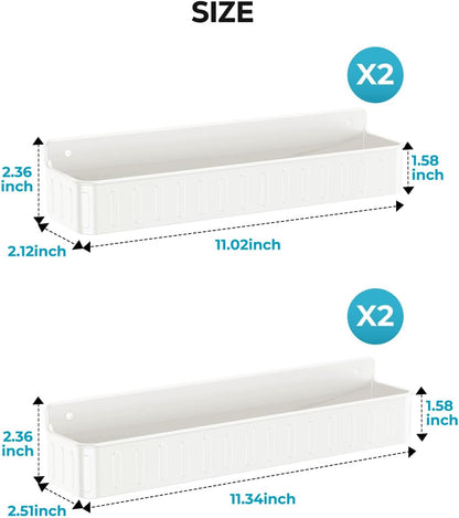 Spice Rack Wall Mount, 4 Pack Clear, 2" Depth, Screw/Adhesive | Wall-Mounted with Removable Hooks Saves Counter Space, Fits 2" Deep Jars, Ideal for Kitchen Cabinets, Pantry Doors, and RVs.