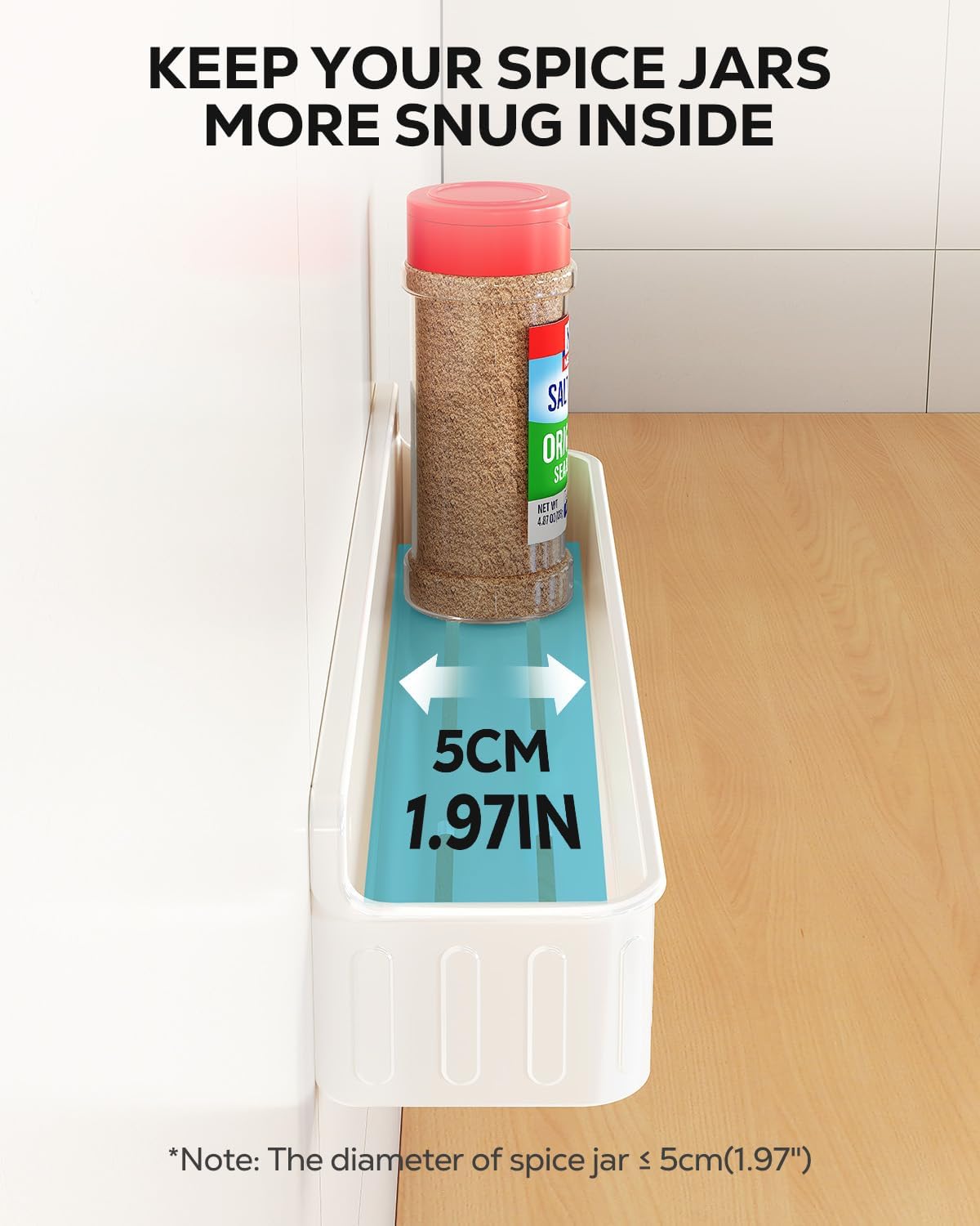 Spice Rack Wall Mount, 4 Pack Clear, 2" Depth, Screw/Adhesive | Wall-Mounted with Removable Hooks Saves Counter Space, Fits 2" Deep Jars, Ideal for Kitchen Cabinets, Pantry Doors, and RVs.