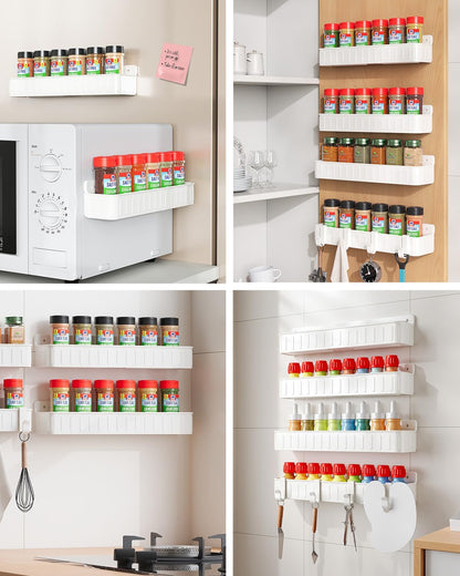 Spice Rack Wall Mount, 4 Pack Clear, 2" Depth, Screw/Adhesive | Wall-Mounted with Removable Hooks Saves Counter Space, Fits 2" Deep Jars, Ideal for Kitchen Cabinets, Pantry Doors, and RVs.