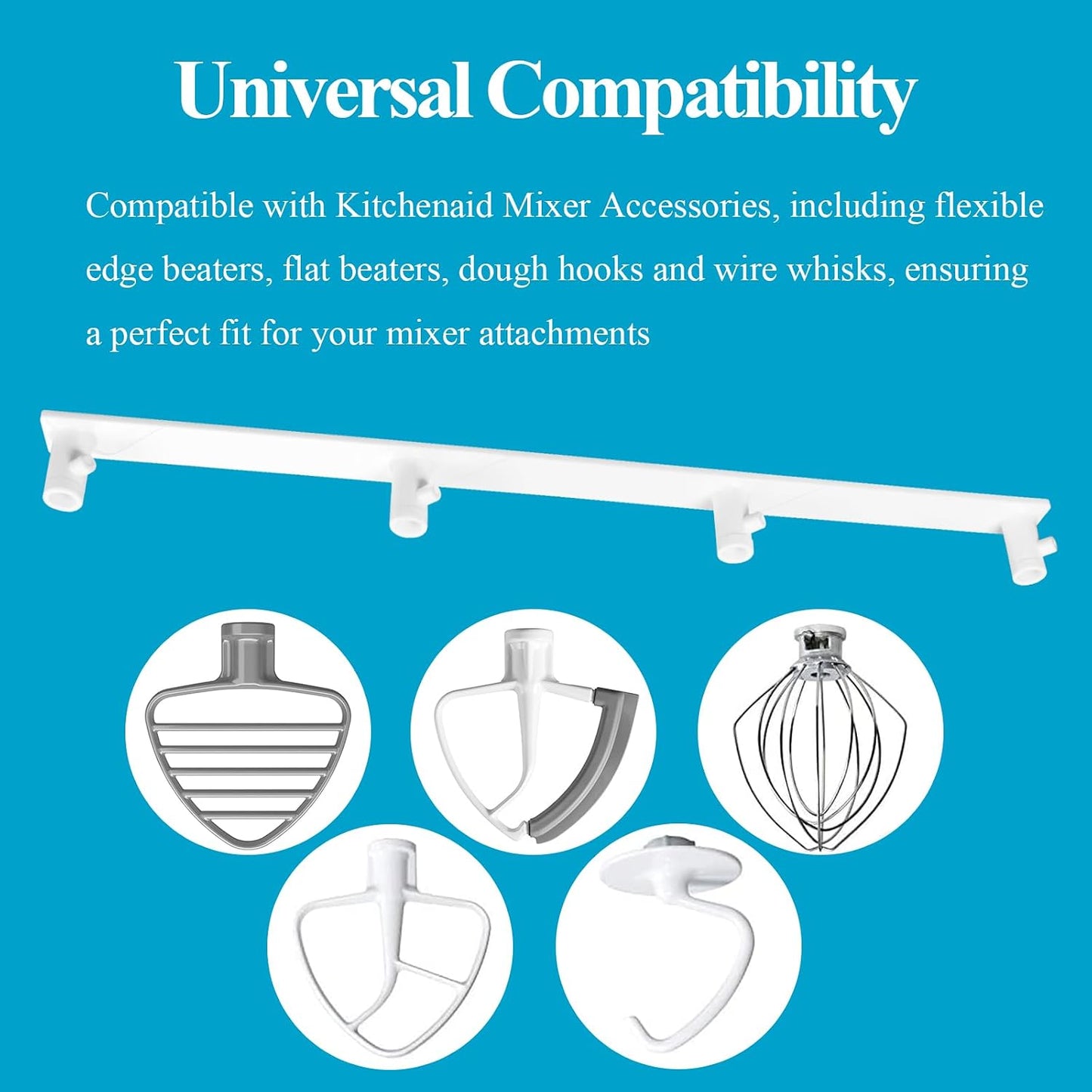 Stand Mixer Attachment Holder Fits Kitchenaid Mixer Accessories, W/screws | Paddle Beater Hook Attachments, Space Saver for Wall, Premium Materials, Strong Load-Bearing Capacity, Easy to Take and Put